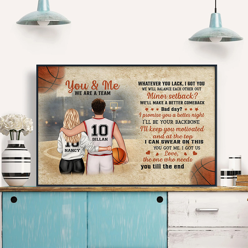 Personalized Basketball Couple Wall Hangings with Custom Names and Numbers Valentine's Day Gifts