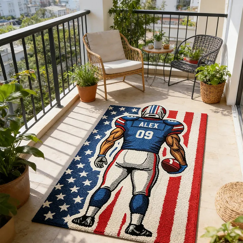 Personalize Your Football Player Rug with Custom Name and Number Design