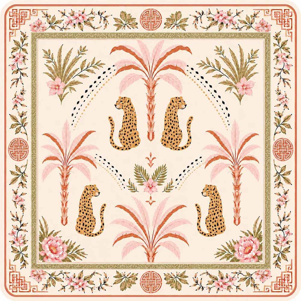 Pink Palm Tree Leopard Mahjong Mat Grandmillennial Safari Game Cover