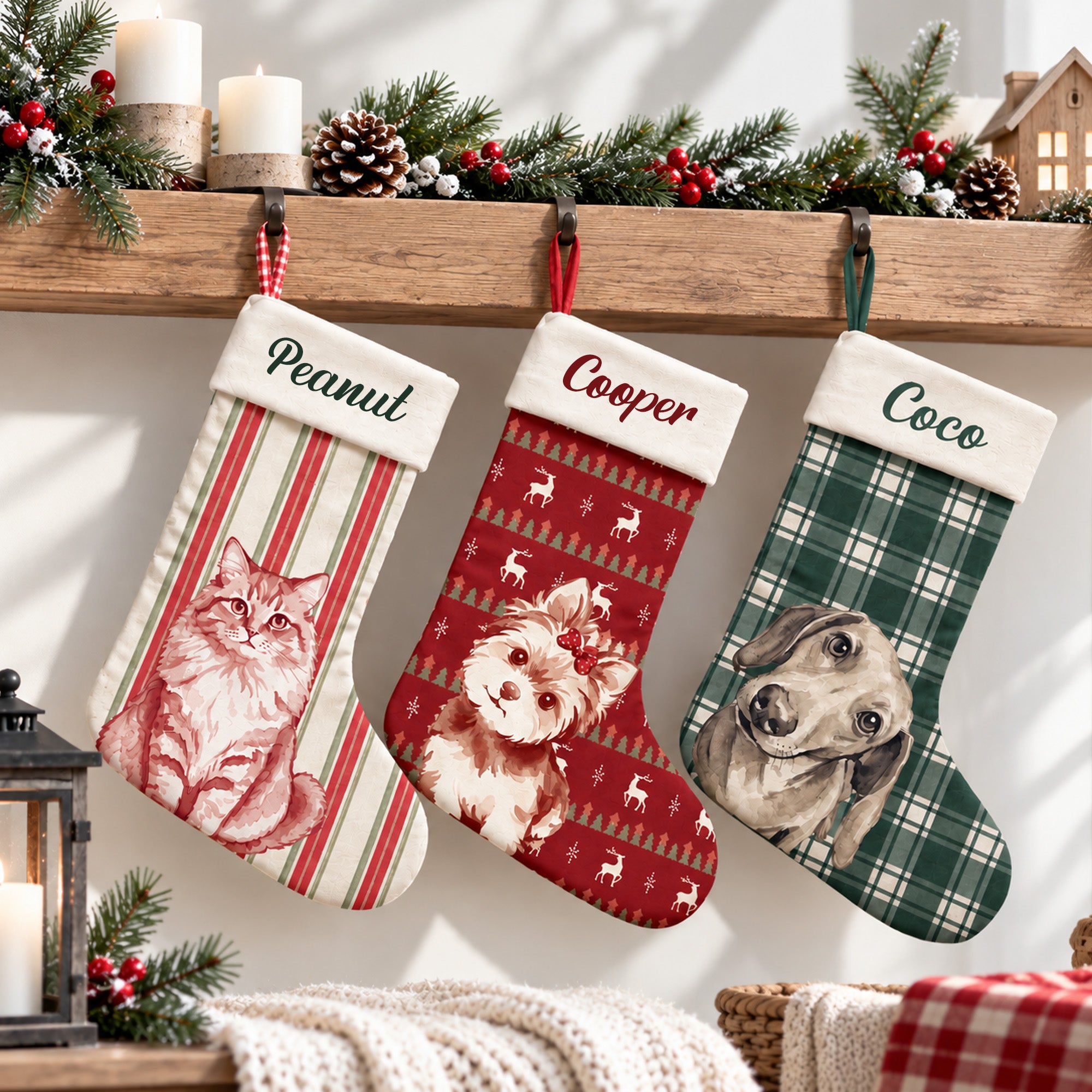 Personalized Photo Family Members Pet Dog Cat Christmas Decor - Personalized Stocking