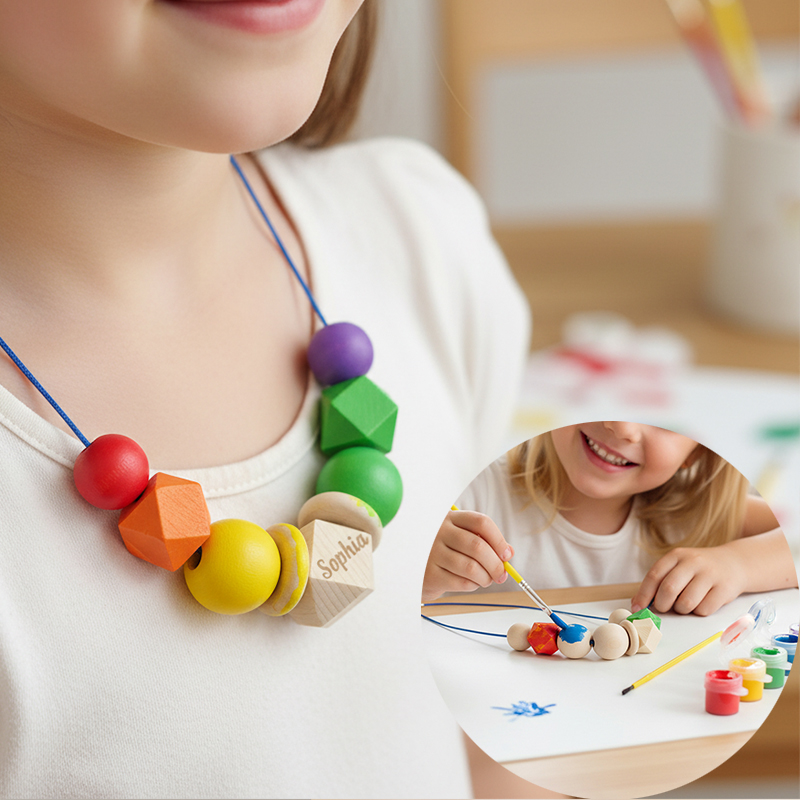 Personalized DIY Wooden Necklace Painting Kit for Kids Custom Name Necklace for Children Creative Craft for Ages 3+ Princess Jewelry DIY Craft