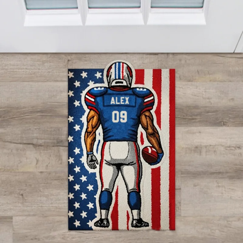 Personalize Your Football Player Rug with Custom Name and Number Design