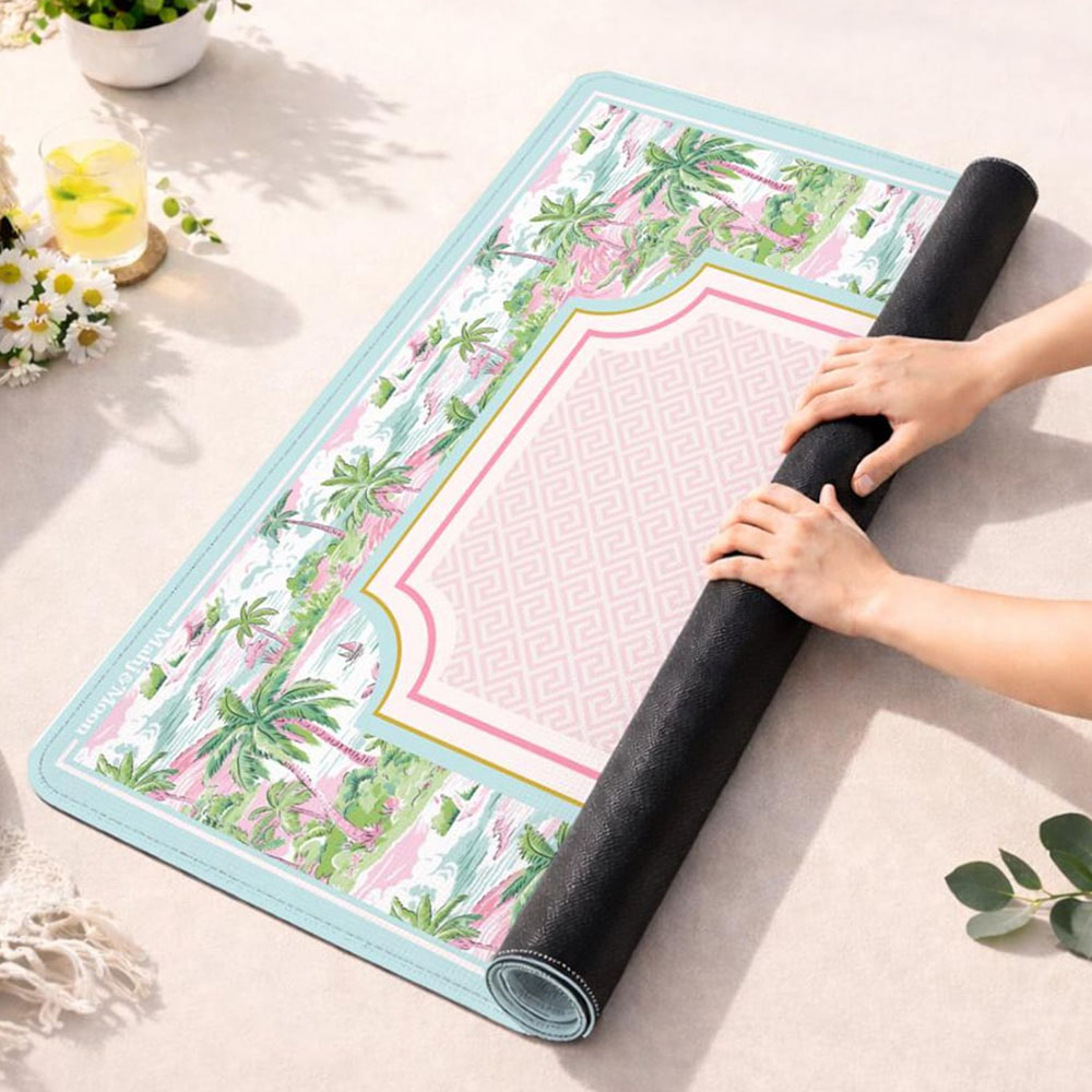 Mahjong Mat Palm Beach Style Mahjong Gift Mat Preppy Style Non-Slip Game Mat in Pastel American Mahjong Gaming Table
