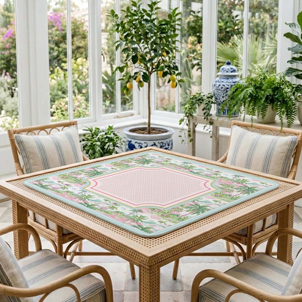 Mahjong Mat Palm Beach Style Mahjong Gift Mat Preppy Style Non-Slip Game Mat in Pastel American Mahjong Gaming Table
