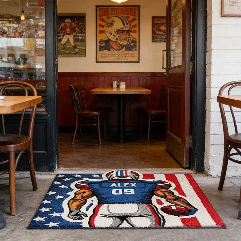 Personalize Your Football Player Rug with Custom Name and Number Design