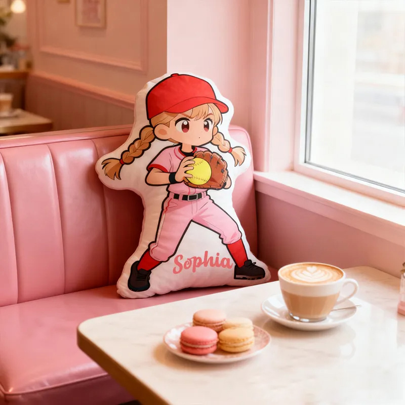 Personalized Softball Player Pillow with Custom Name and Cute Design