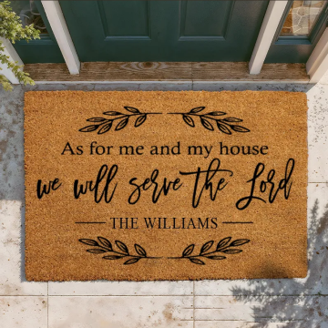 Personalized As for Me and My House We will Serve the Lord Joshua 24:15 Doormat with Family Name Non-Slip Welcome Mat Religious Housewarming Gift
