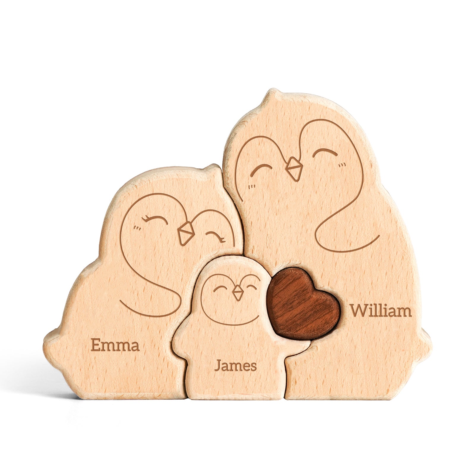 Personalized little Penguin Family Wooden Puzzle Ornament Holiday Gift Heartwarming Family Ornament