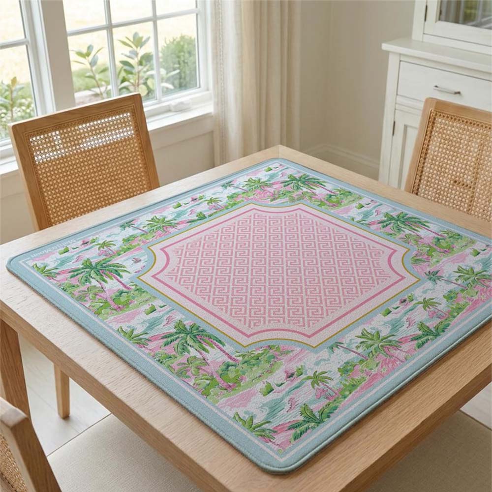 Mahjong Mat Palm Beach Style Mahjong Gift Mat Preppy Style Non-Slip Game Mat in Pastel American Mahjong Gaming Table