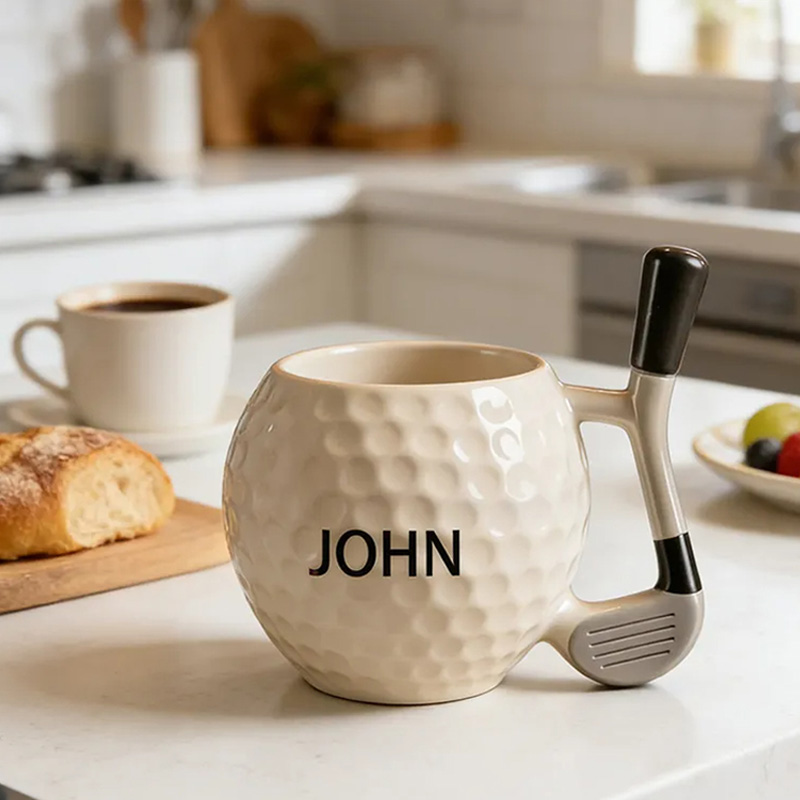 Personalized Golf Ball Coffee Mug with Club Handle and Custom Name for Golf Enthusiasts