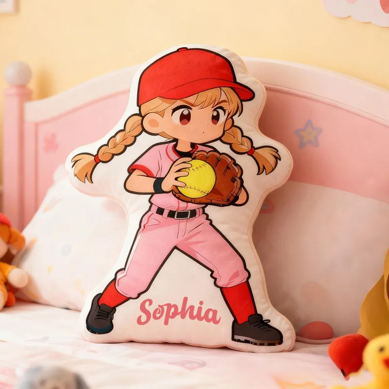 Personalized Softball Player Pillow with Custom Name and Cute Design