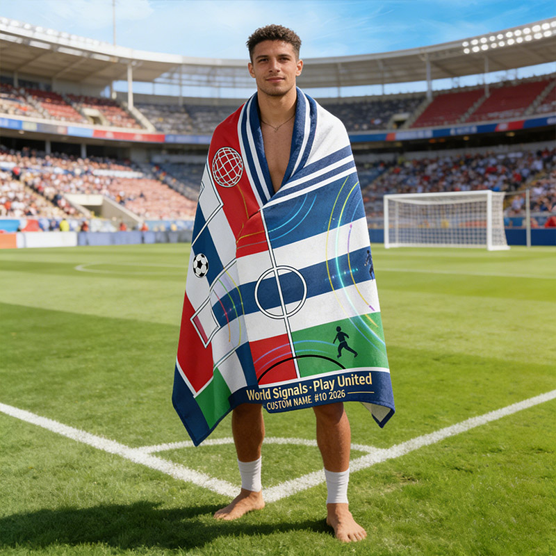 Personalized Soccer Beach Towel Ocean Route Soccer Map Beach TowelWorld Signals Play United Custom Name Number Gift for Soccer Lovers