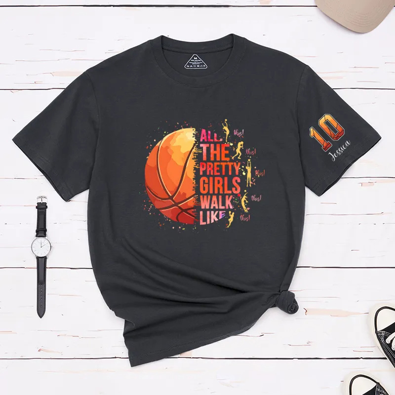 Personalized Basketball T-Shirt with "Pretty Girls Walk Like This" Design and Custom Name & Number
