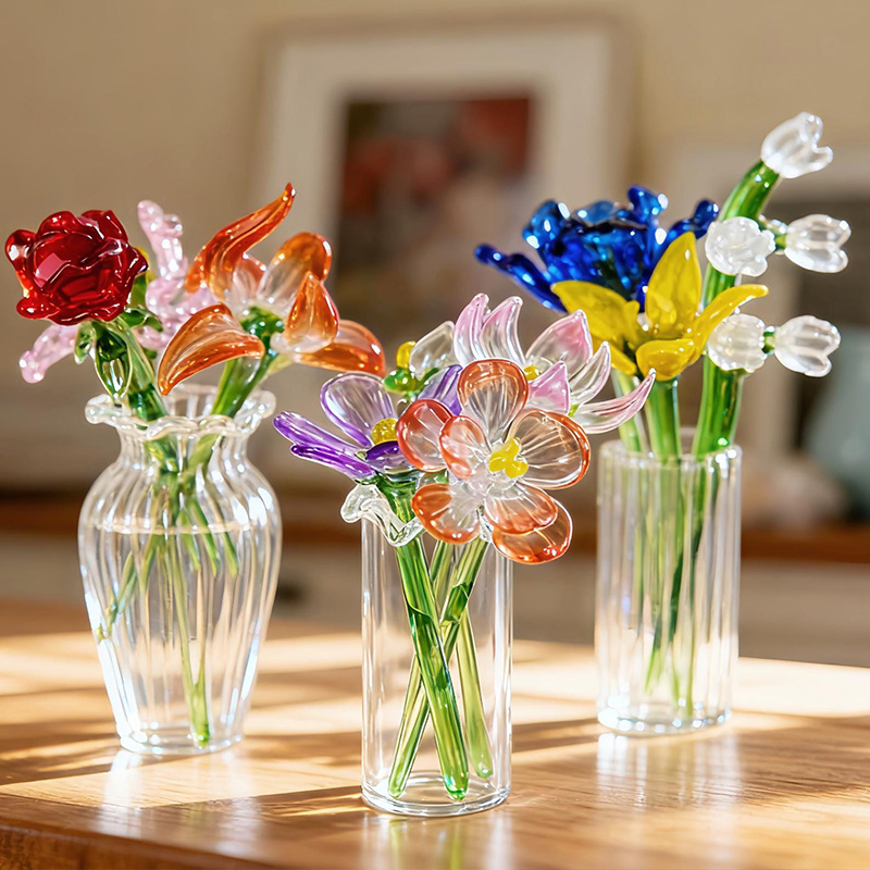 Personalized Glass Birth Month Flower Birth Flower Gift Hand Blown Spring Flower Glass Flower Bouquet Valentine's Day Gift For Her Home Decor
