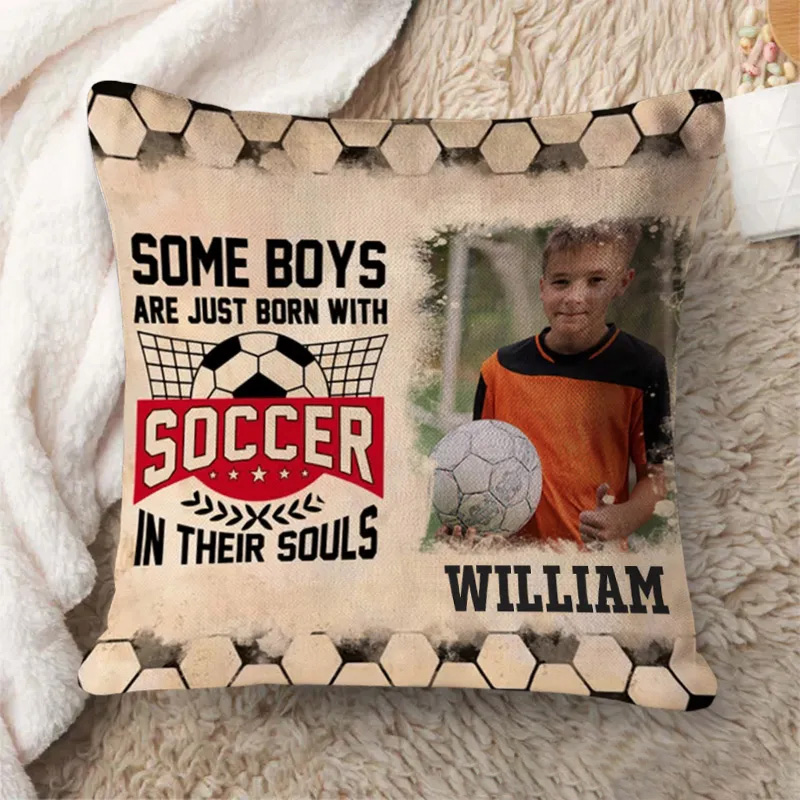Personalized Soccer Throw Pillow with Custom Photo, Name, and Inspiring Quote