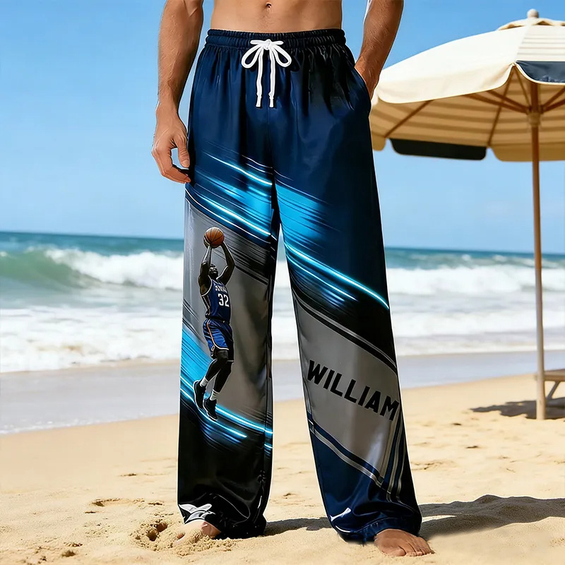 Personalized Basketball Pajama Pants with Custom Name and Photo Design