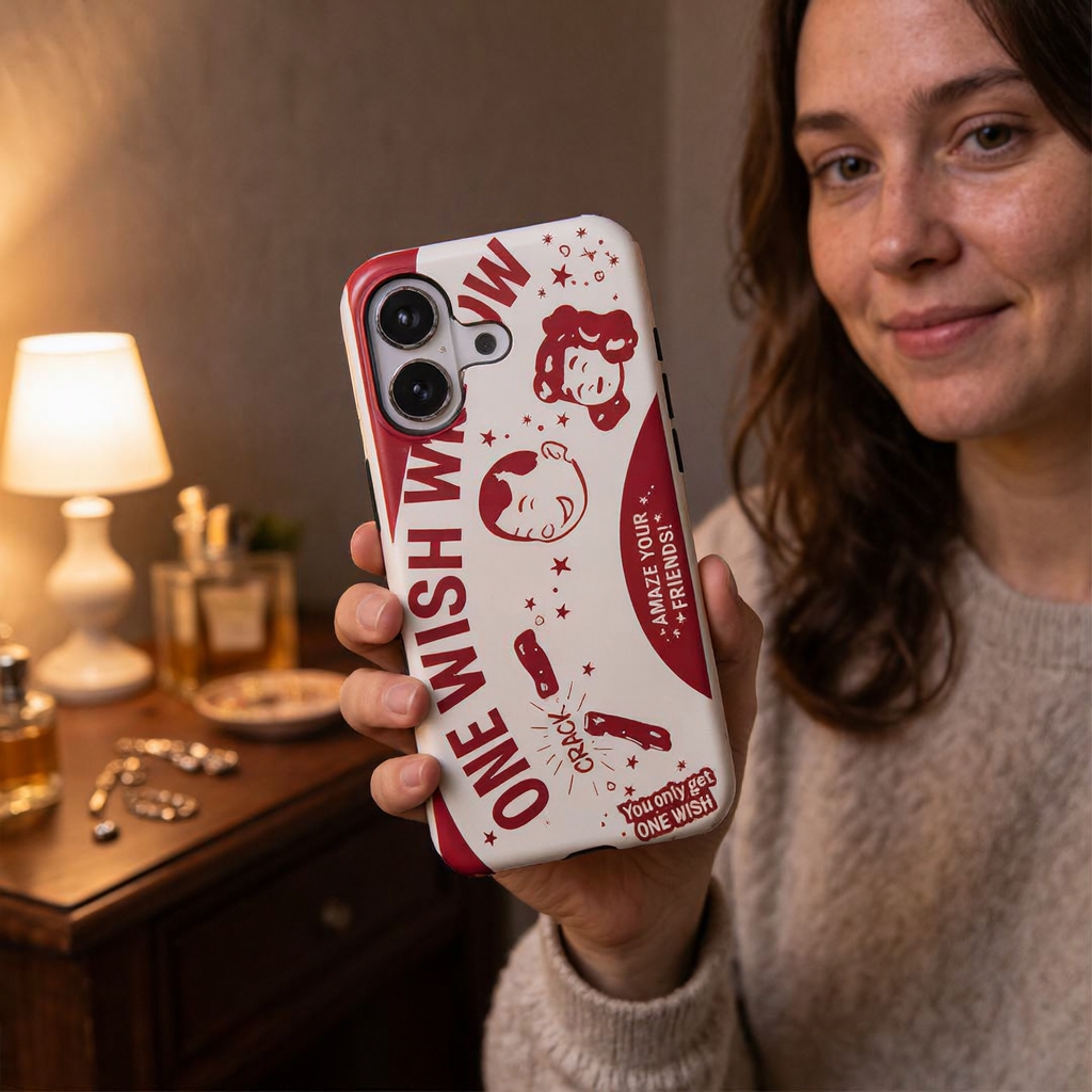 Vintage  One Wish Willow Red & White Phone Case for Movie Lovers and Late‑Night Film Fans