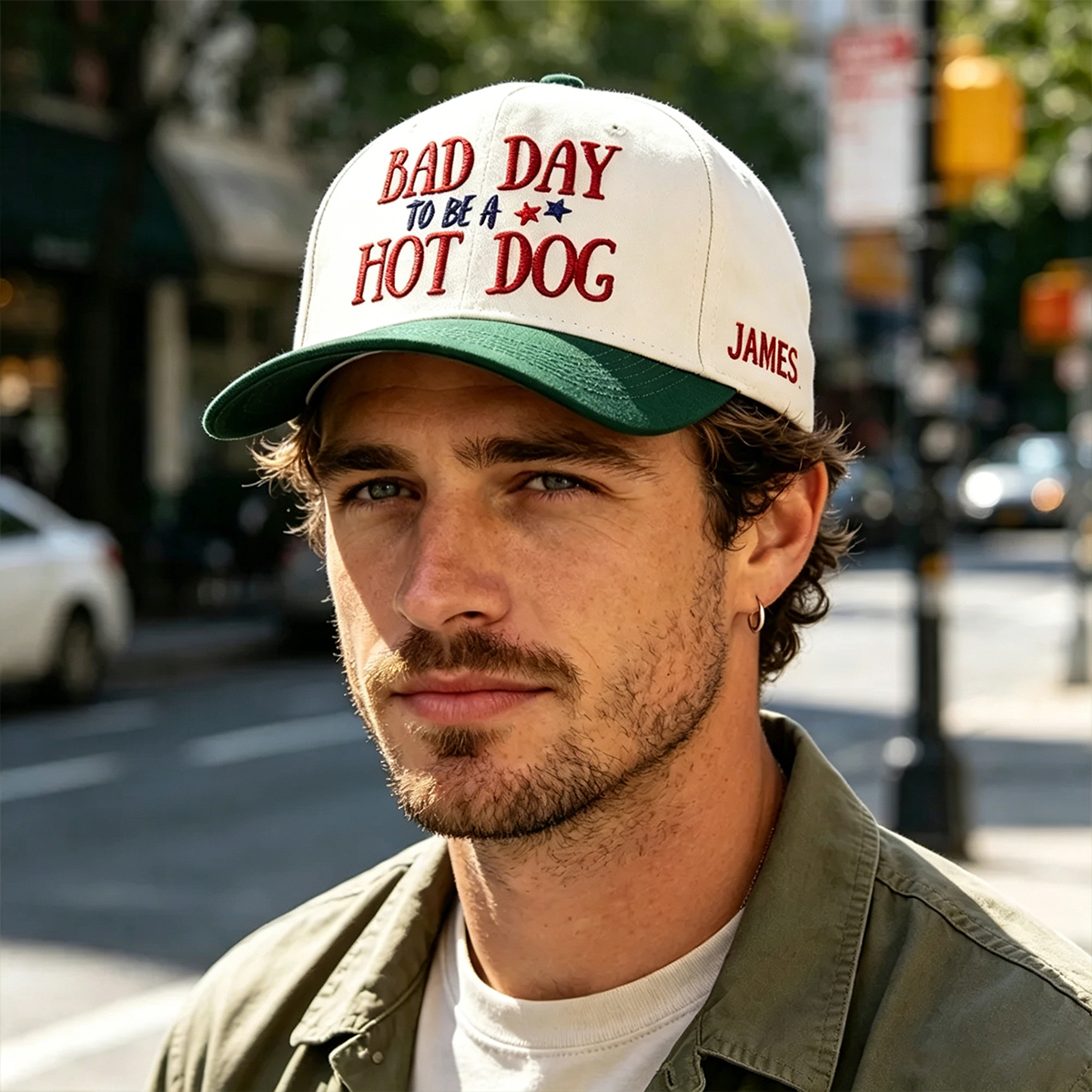 Personalized Embroidered Bad Day To Be A Hot Dog Foam Trucker Hat Funny Patriotic Snapback Cap