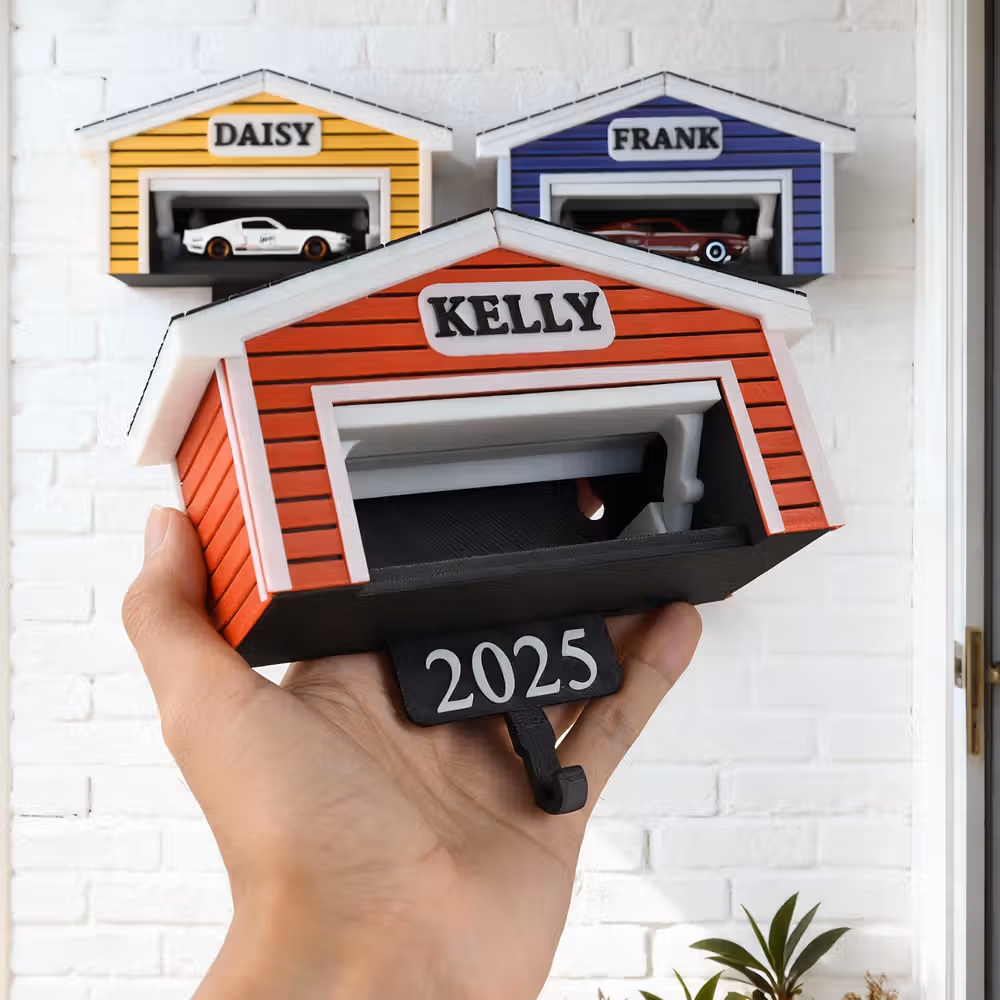 Personalized Mini Garage Key Holder, Custom Name Wall Mount Key Hook with Toy Truck