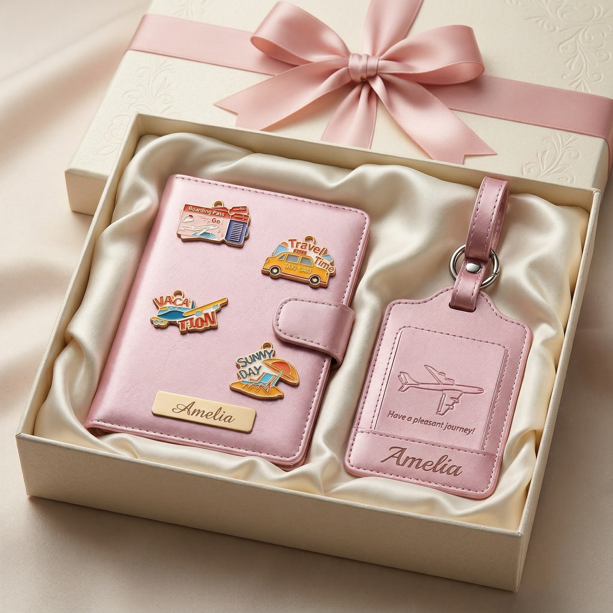 Personalized Passport Holder and Luggage Tag Set  Custom Name PU Travel Accessories with Metal Decor Cute Gift for Traveler