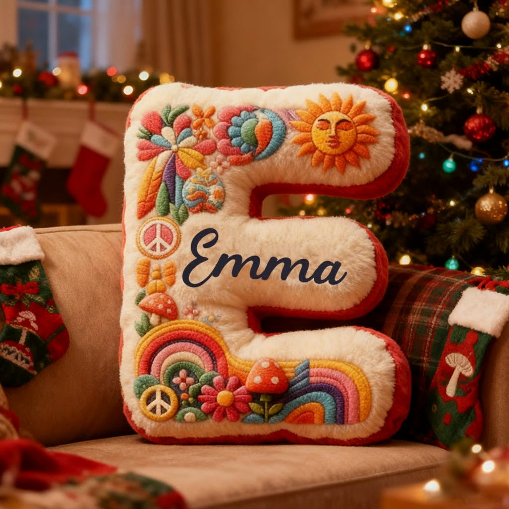Personalized Colorful 26 Letters Cute Graphic 3D Print Christmas Gift Pillow Beautiful Hippie Letter Custom Hippie Throw Pillow for Kids