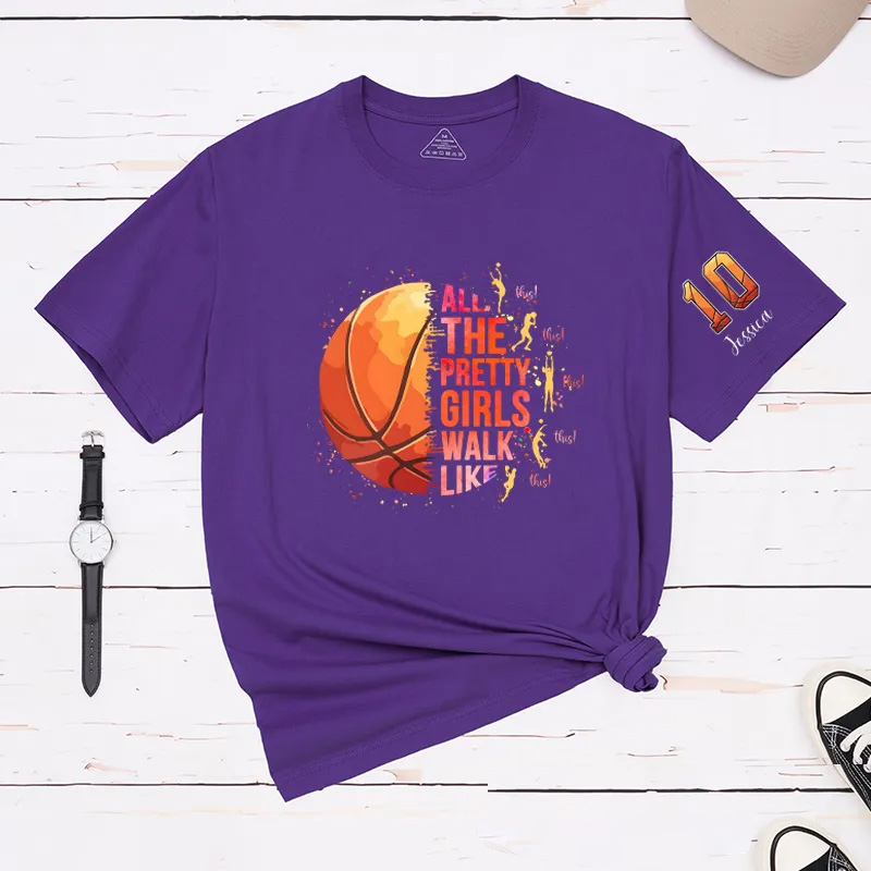Personalized Basketball T-Shirt with "Pretty Girls Walk Like This" Design and Custom Name & Number