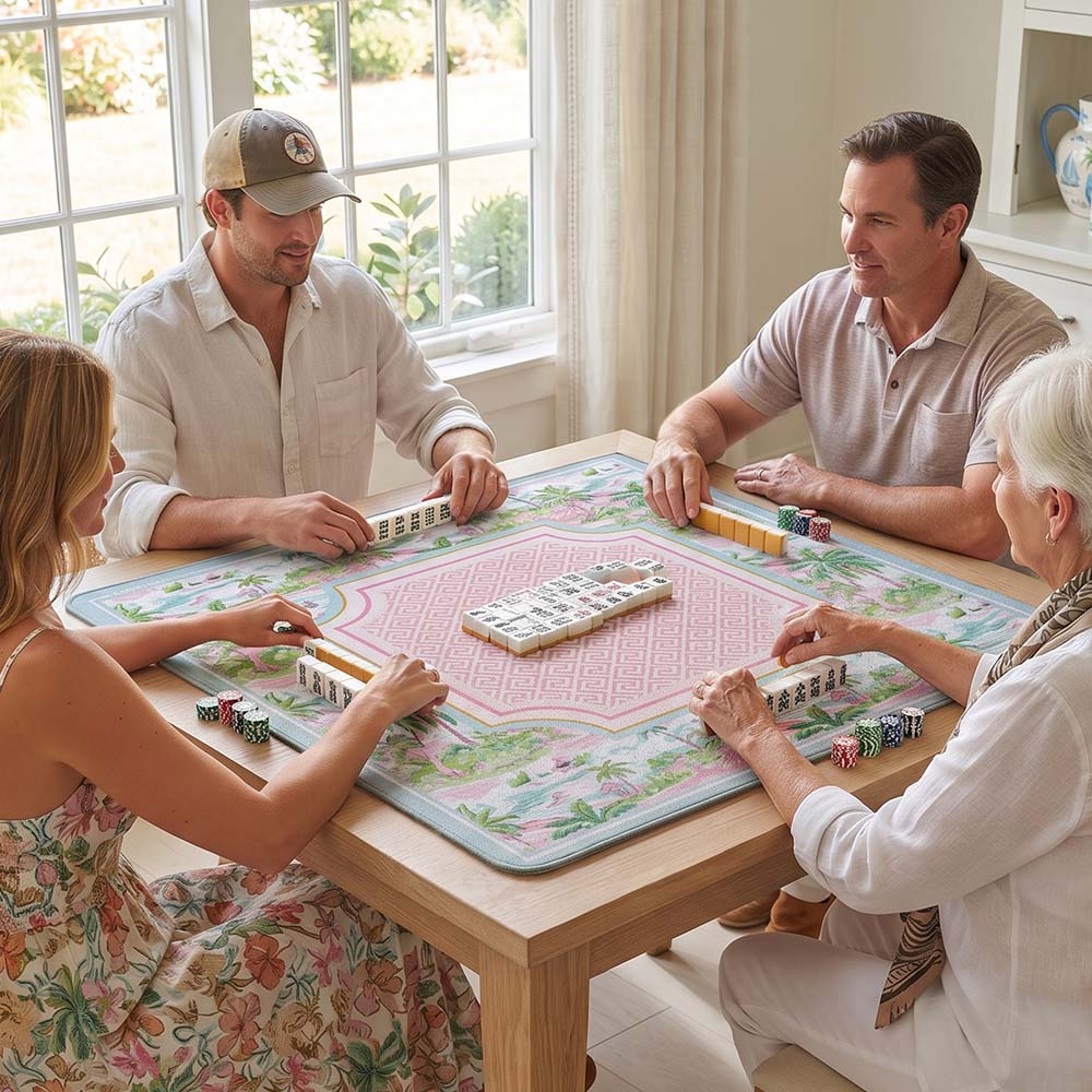 Mahjong Mat Palm Beach Style Mahjong Gift Mat Preppy Style Non-Slip Game Mat in Pastel American Mahjong Gaming Table
