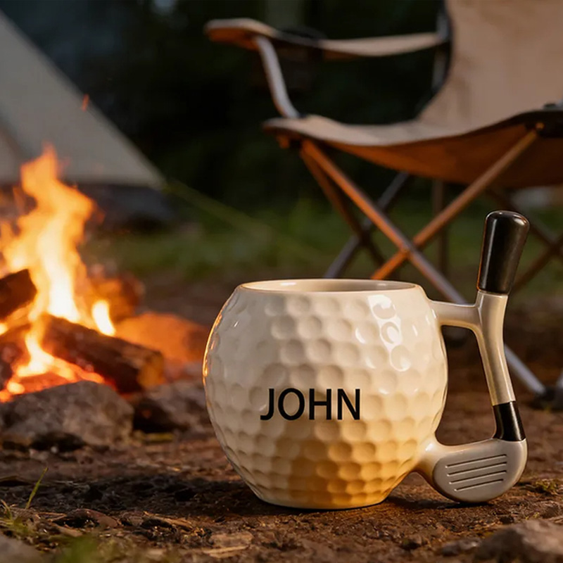 Personalized Golf Ball Coffee Mug with Club Handle and Custom Name for Golf Enthusiasts