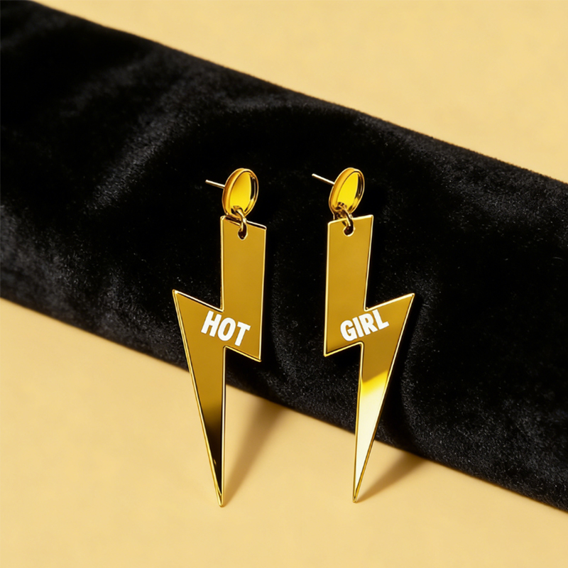 Personalized Multi-Color Lightning Bolt Earrings Edgy Statement Gift for Fashion Girls