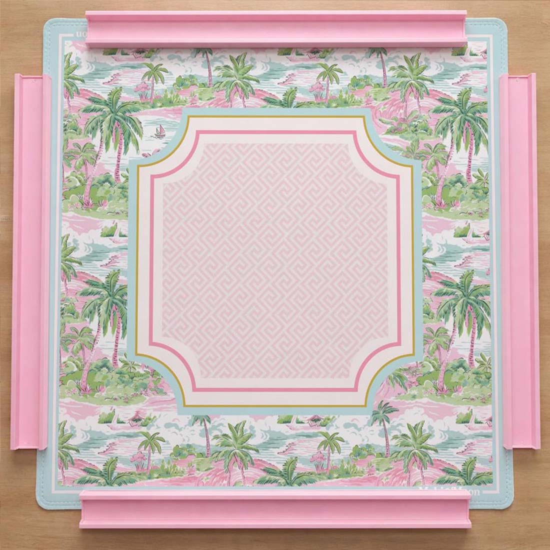 Mahjong Mat Palm Beach Style Mahjong Gift Mat Preppy Style Non-Slip Game Mat in Pastel American Mahjong Gaming Table