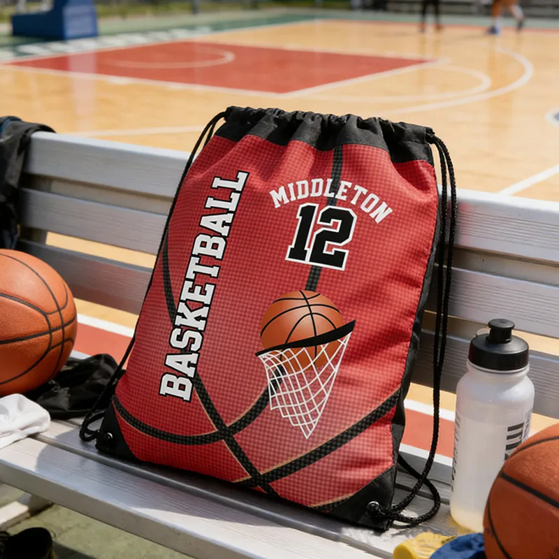 Personalized Basketball Drawstring Bag with Custom Name and Number Design