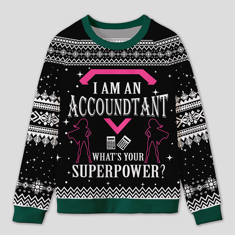 Personalized Super Accountant Humor Ugly Sweater Office Holiday Party Gift for Finance Pros