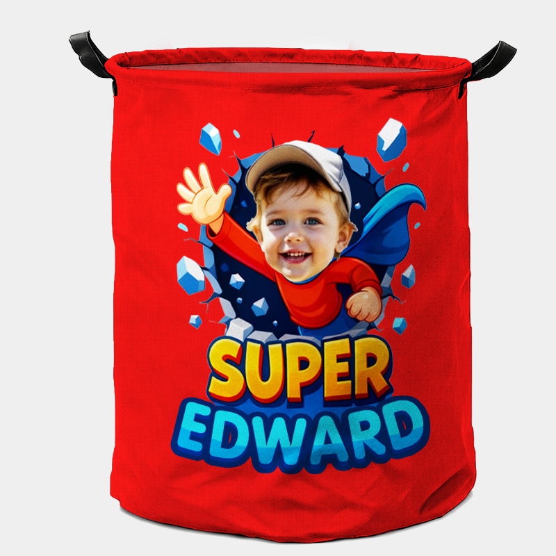 Personalized Whimsical Kids Laundry Hamper Large Waterproof with Handle Custom Photo and Name Embroidery Kids Holiday Gift