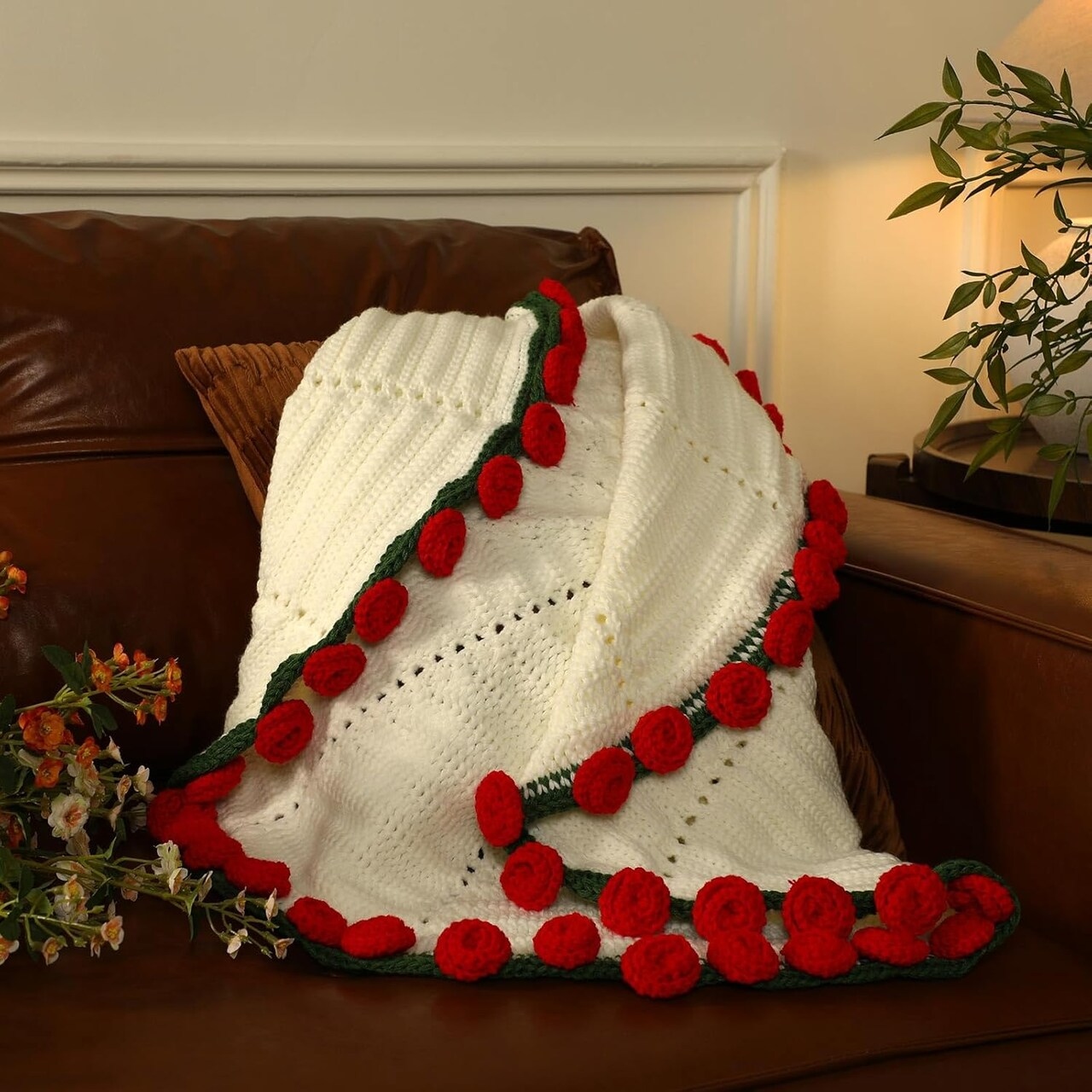 Personalized Crochet Rose Bouquet Blanket Custom Name for Romantic Gifting for Her Mother's Day Gift 