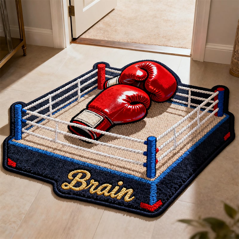 Personalized Boxing Ring and Boxing Gloves Themed Rug With Custom Name For Sports Enthusiasts