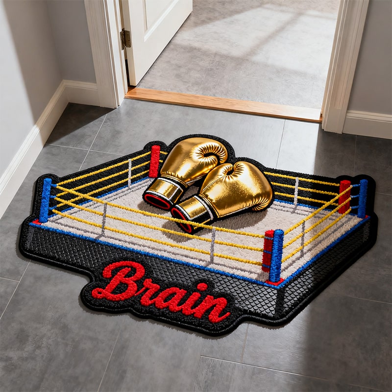 Personalized Boxing Ring and Boxing Gloves Themed Rug With Custom Name For Sports Enthusiasts