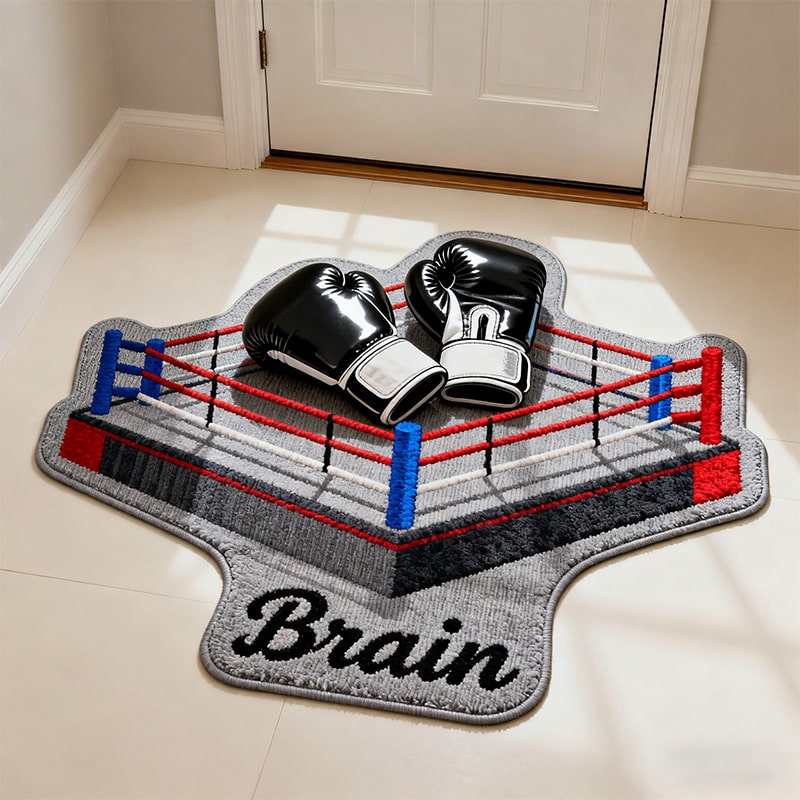 Personalized Boxing Ring and Boxing Gloves Themed Rug With Custom Name For Sports Enthusiasts