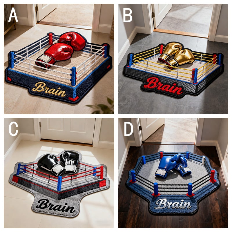 Personalized Boxing Ring and Boxing Gloves Themed Rug With Custom Name For Sports Enthusiasts