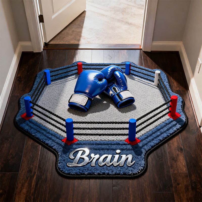 Personalized Boxing Ring and Boxing Gloves Themed Rug With Custom Name For Sports Enthusiasts