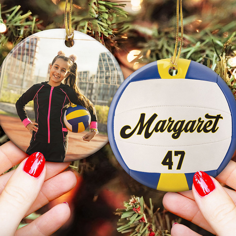 Personalized Sports Christmas Ornament with Custom Photo Name and Number Design for Basketball Soccer Softball Tennis and Football
