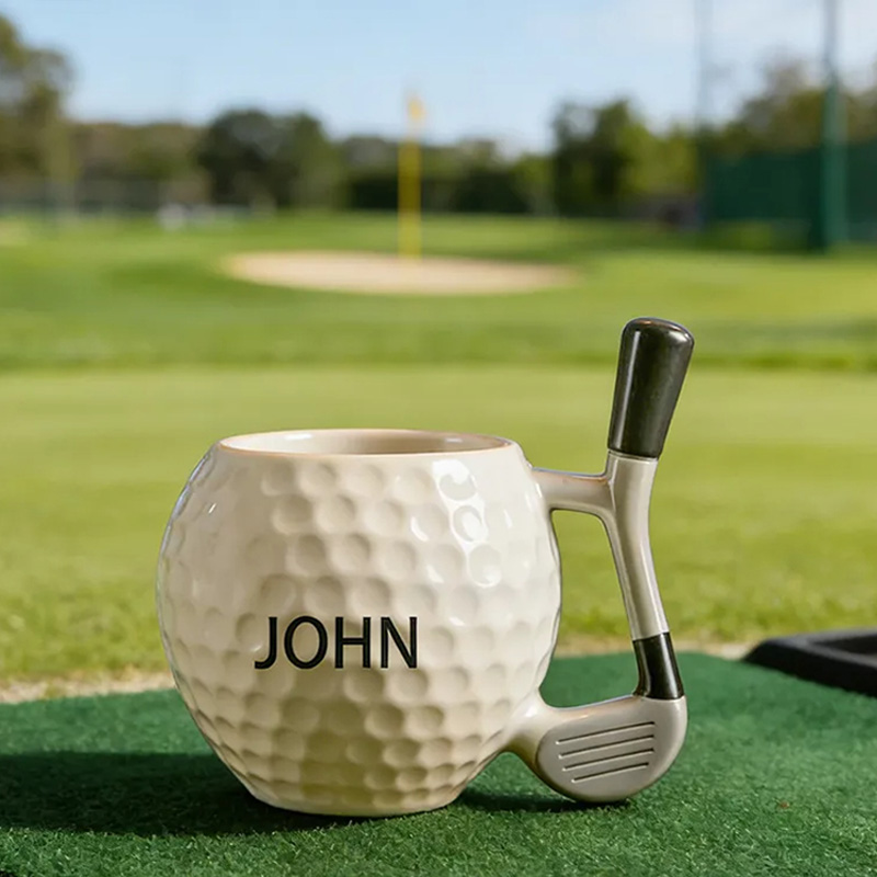Personalized Golf Ball Coffee Mug with Club Handle and Custom Name for Golf Enthusiasts