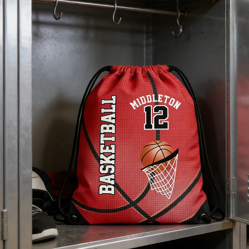Personalized Basketball Drawstring Bag with Custom Name and Number Design