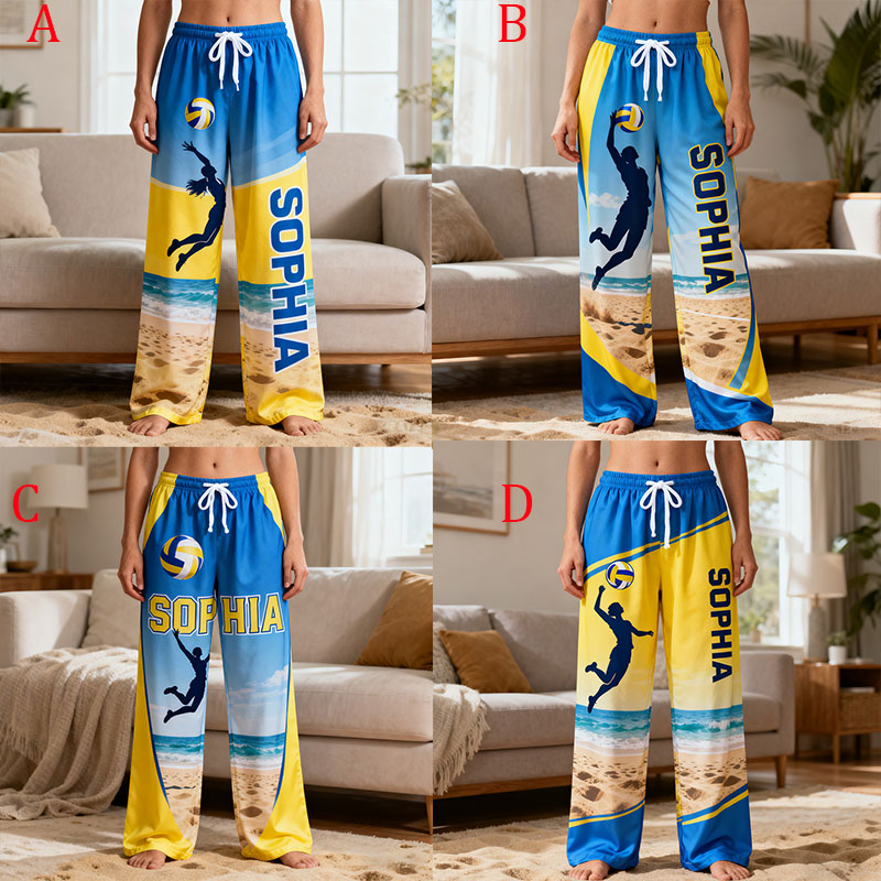 Personalized Volleyball Pajama Pants with Custom Name and Beach Design for Fans and Players