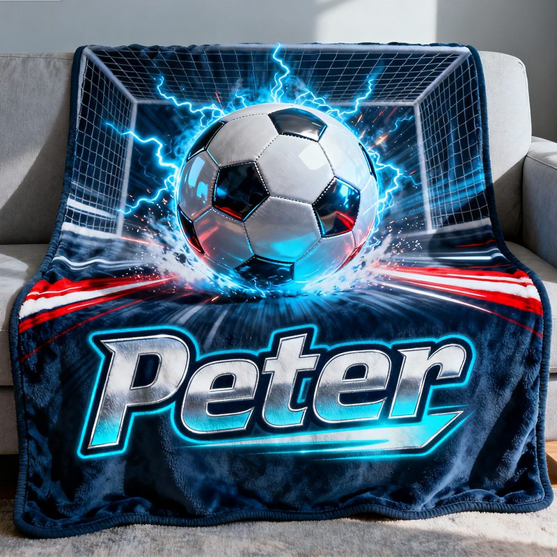 Personalized Soccer Blanket with Electrifying Goal Design and Custom Name for Fans and Players