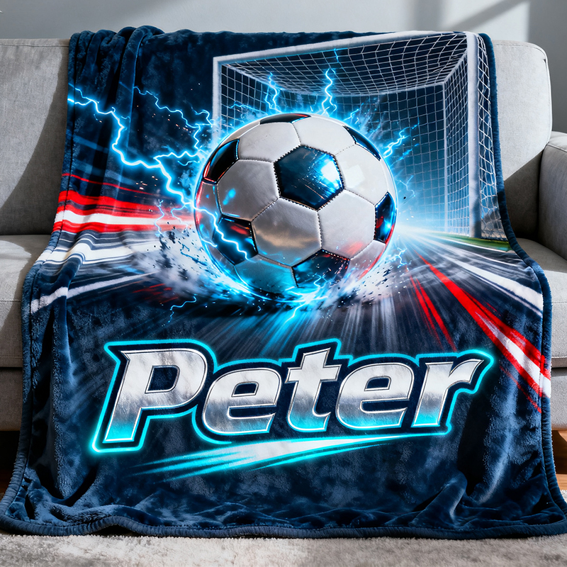 Personalized Soccer Blanket with Electrifying Goal Design and Custom Name for Fans and Players