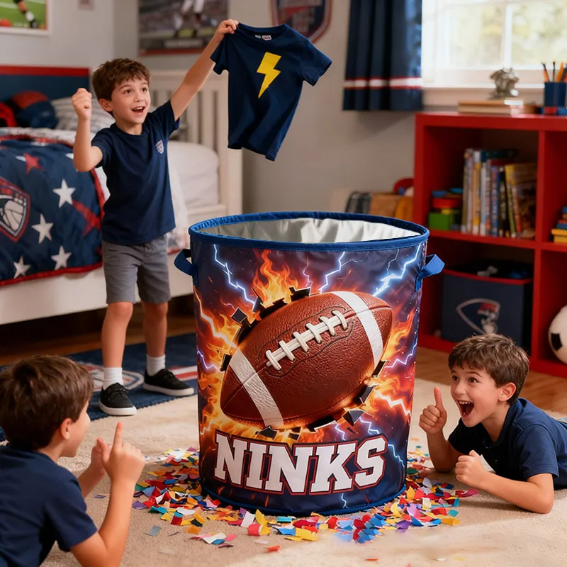 Personalized Football Storage Basket with Bold Lightning Design and Name for Young Athletes and Fans