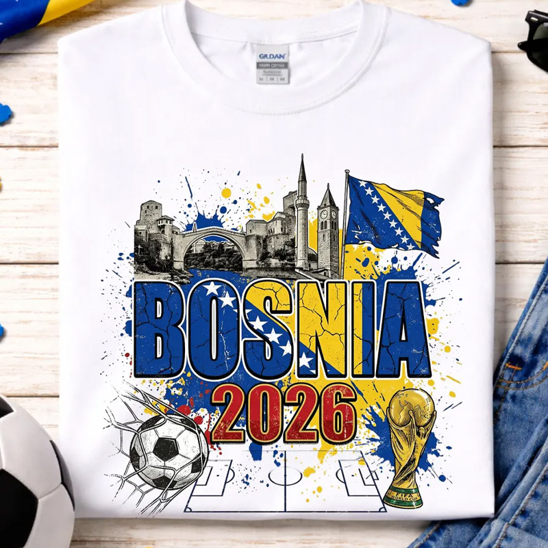 Bosnia 2026 Graphic Soccer Shirt Bosnia and Herzegovina Football Flag Landmarks Zmajevi World Soccer Fan Shirt
