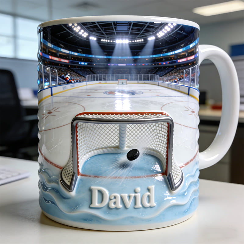Personalized Ice Hockey Rink Themed Mugs With Custom Name