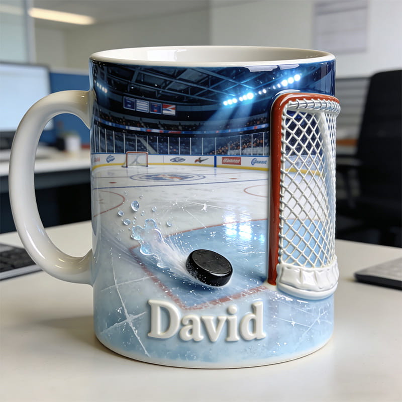 Personalized Ice Hockey Rink Themed Mugs With Custom Name