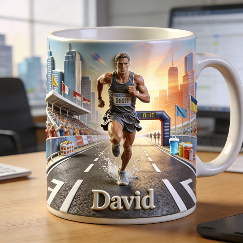 Personalized Sport Marathon-Themed Mug with Customizable Player Name